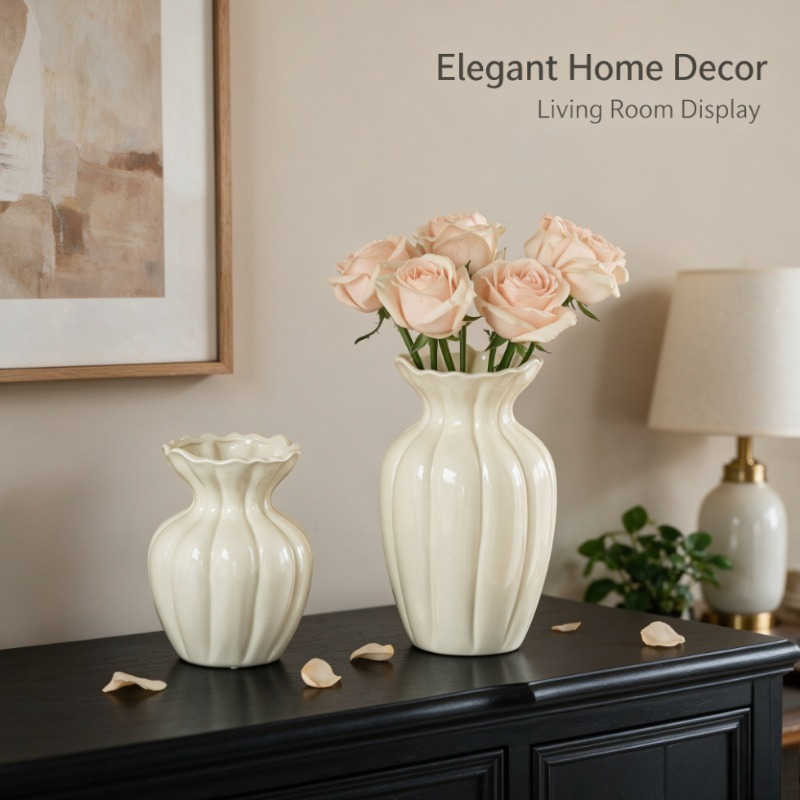 Fransız Retro Krem Seramik Vaz - Interior Design Vintage Modern incelemesi ve fiyatı